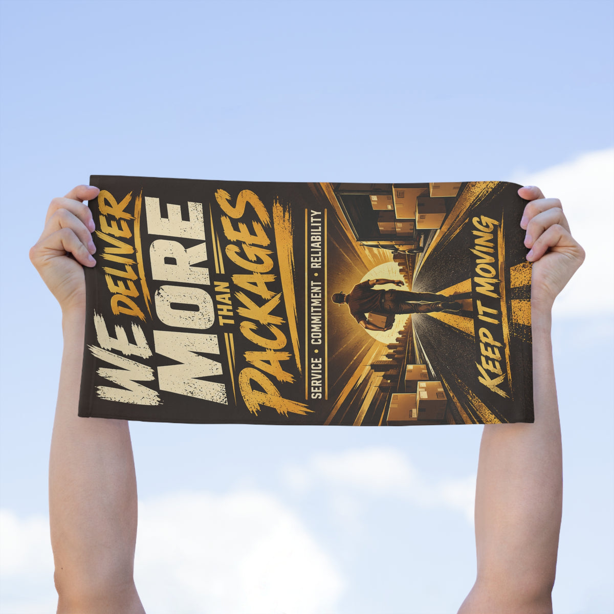 Rally Towel - “We Deliver More Than Packages” Motivational Delivery Driver Towel (11x18)