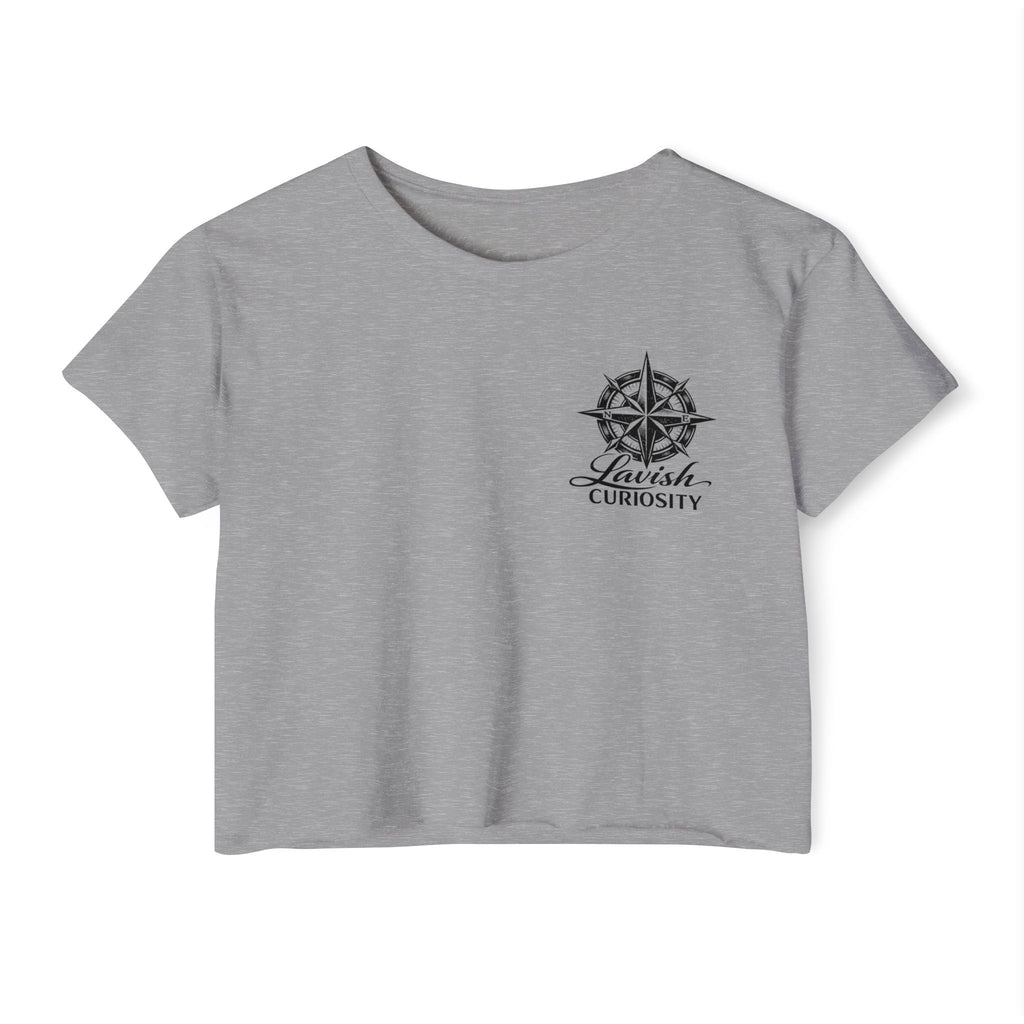 Lavish Curiosity Crop Top — 'Explore Beyond' Festival Women's Graphic Tee