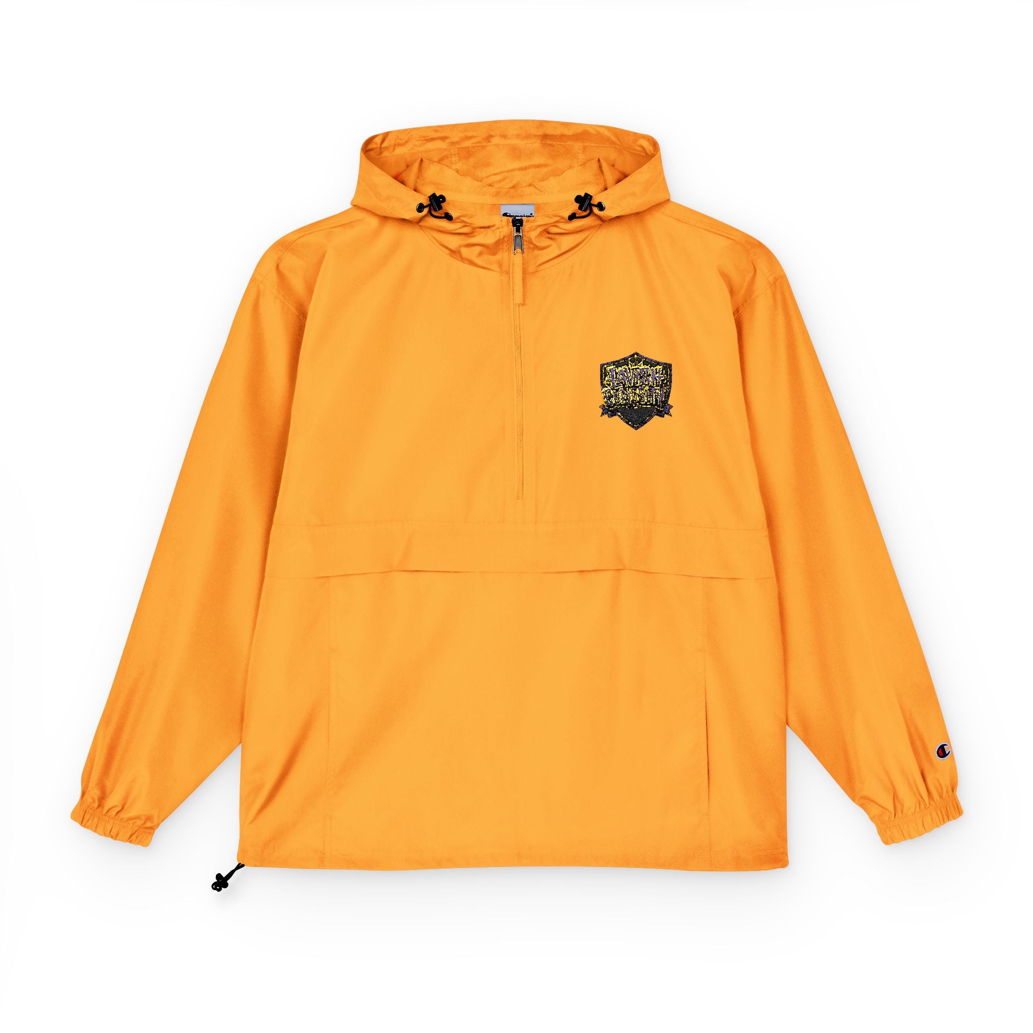 Anorak Jacket — Orange Packable Windbreaker with Floral Skull Patch