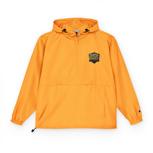 Anorak Jacket — Orange Packable Windbreaker with Floral Skull Patch