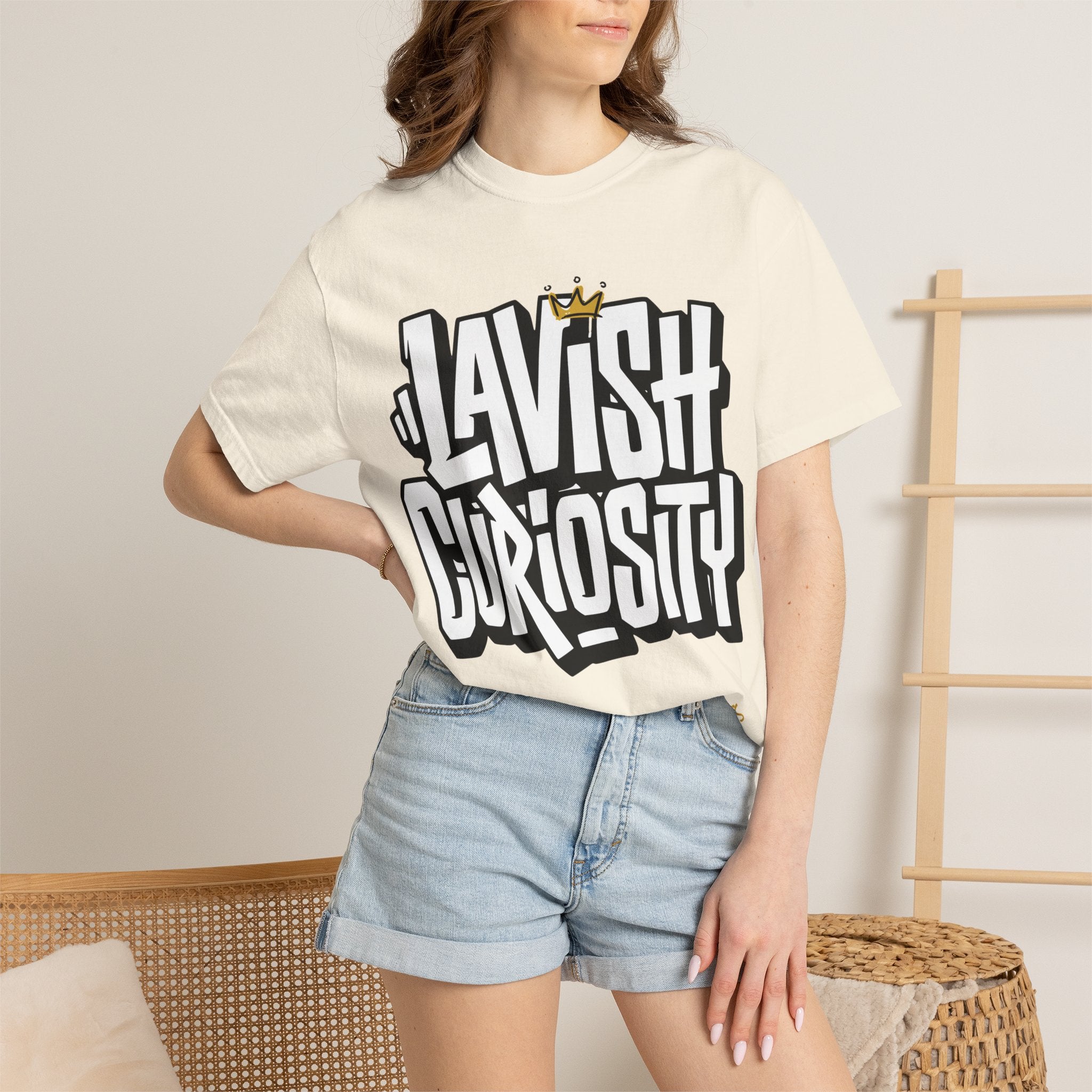 Lavish Curiosity T-Shirt — 'Lavish Curiosity' Graphic Tee with Crown Script