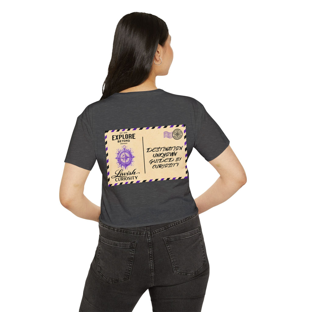 Lavish Curiosity Crop Top — 'Explore Beyond' Festival Women's Graphic Tee