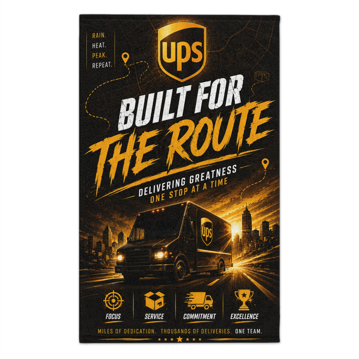 Rally Towel — "Built for the Route" UPS Delivery Crew Hand Towel (11x18)