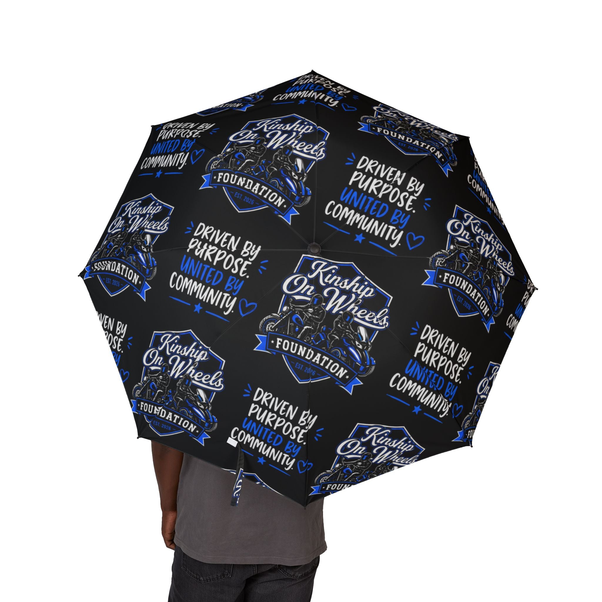 Motorcycle Club Foldable Umbrella – 'Ride or Die' Blue Biker Design