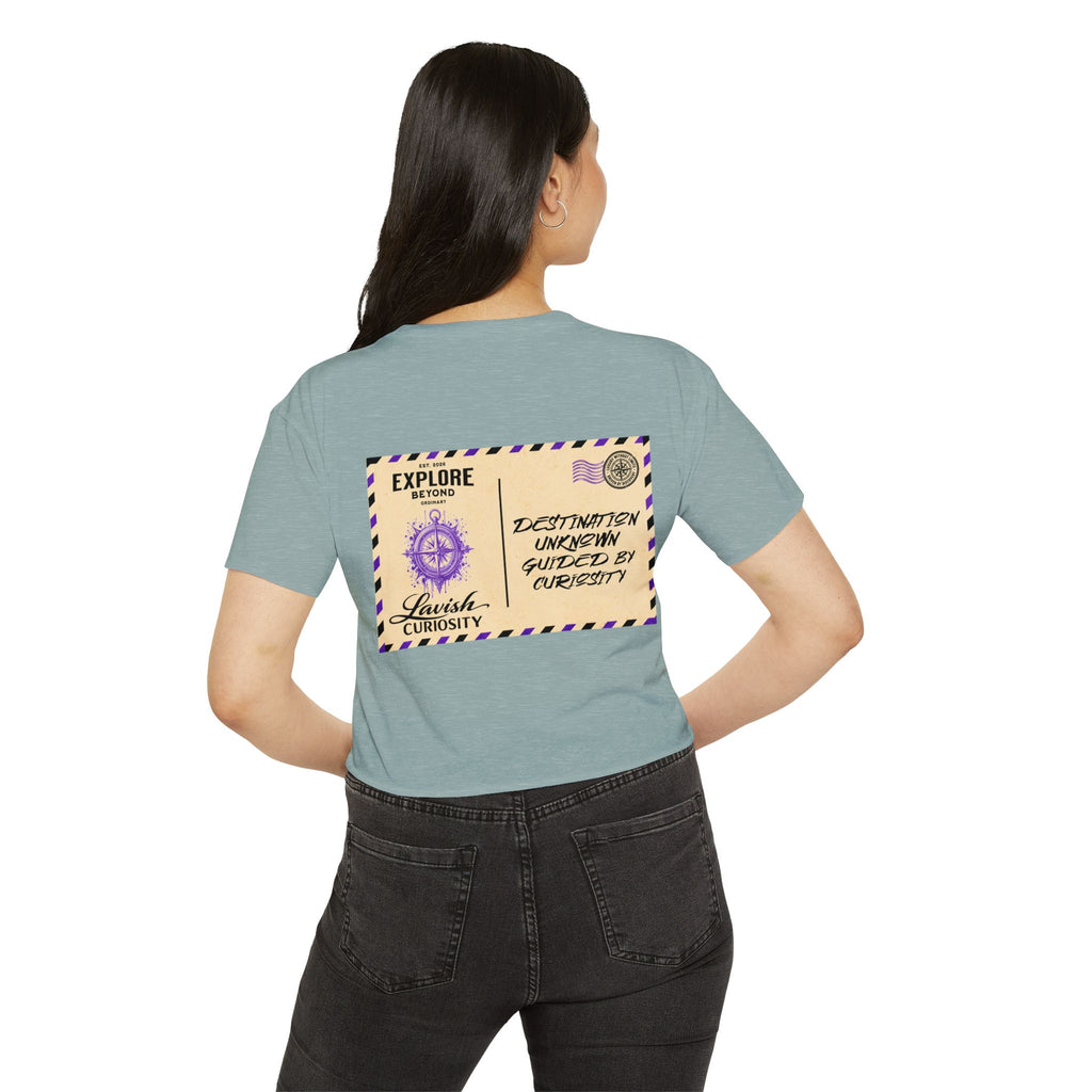 Lavish Curiosity Crop Top — 'Explore Beyond' Festival Women's Graphic Tee