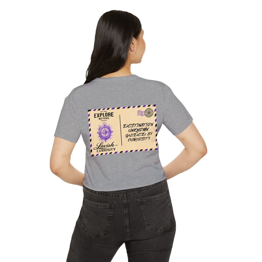 Lavish Curiosity Crop Top — 'Explore Beyond' Festival Women's Graphic Tee