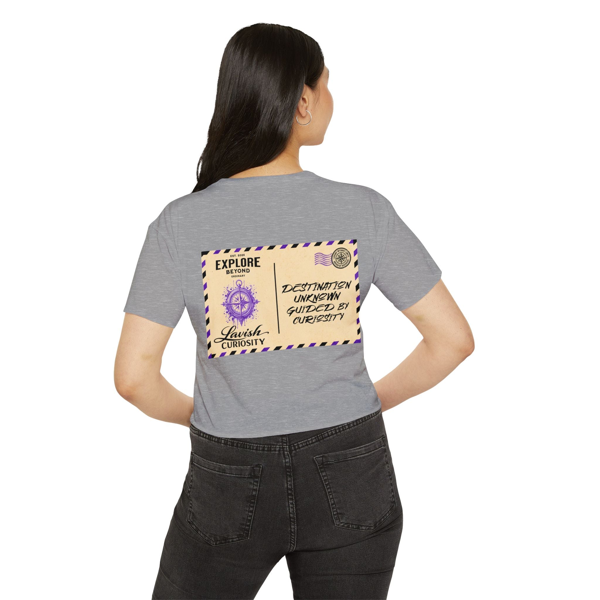 Lavish Curiosity Crop Top — 'Explore Beyond' Festival Women's Graphic Tee