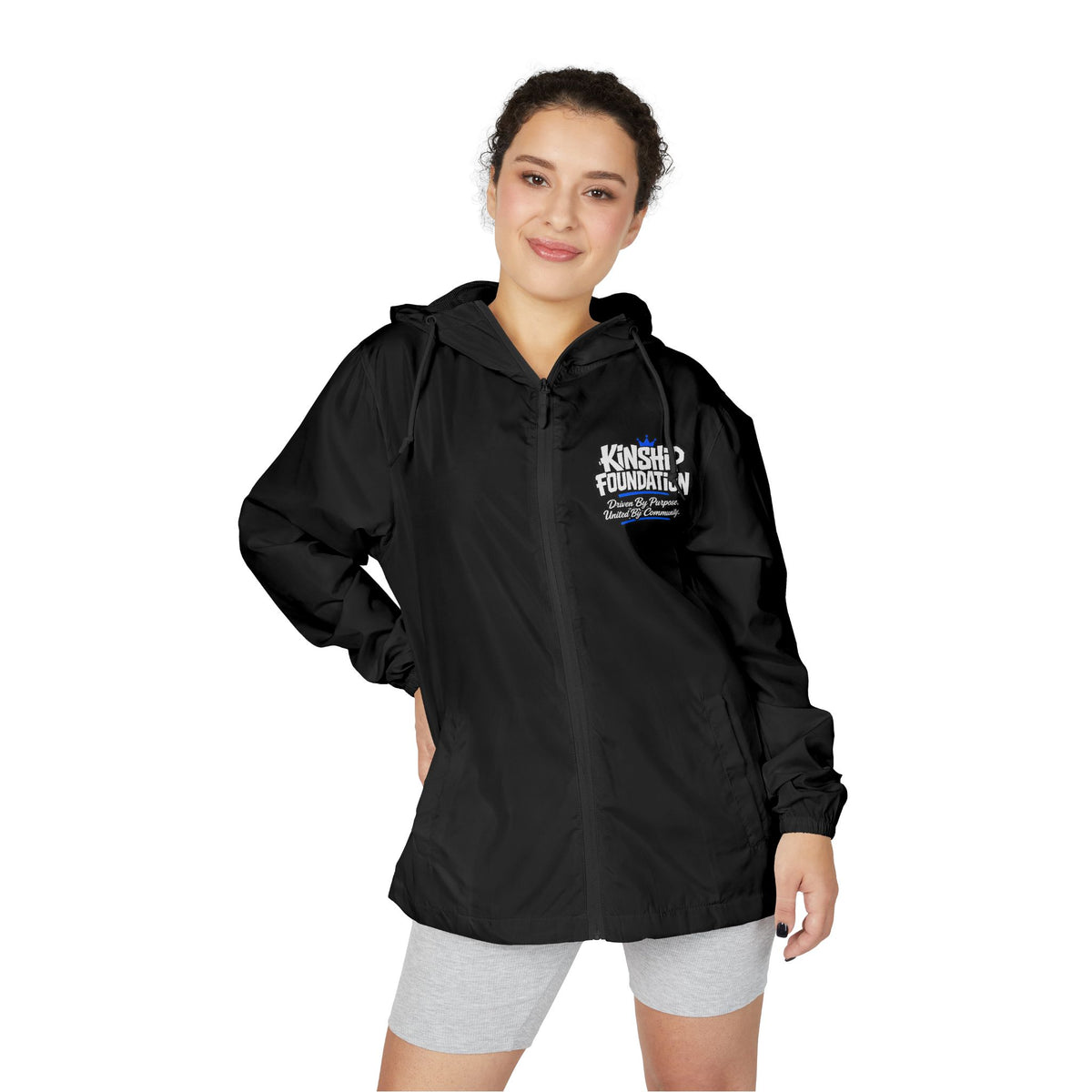 Windbreaker — 'Kinship & Kindness' Small Chest Logo Hooded Jacket