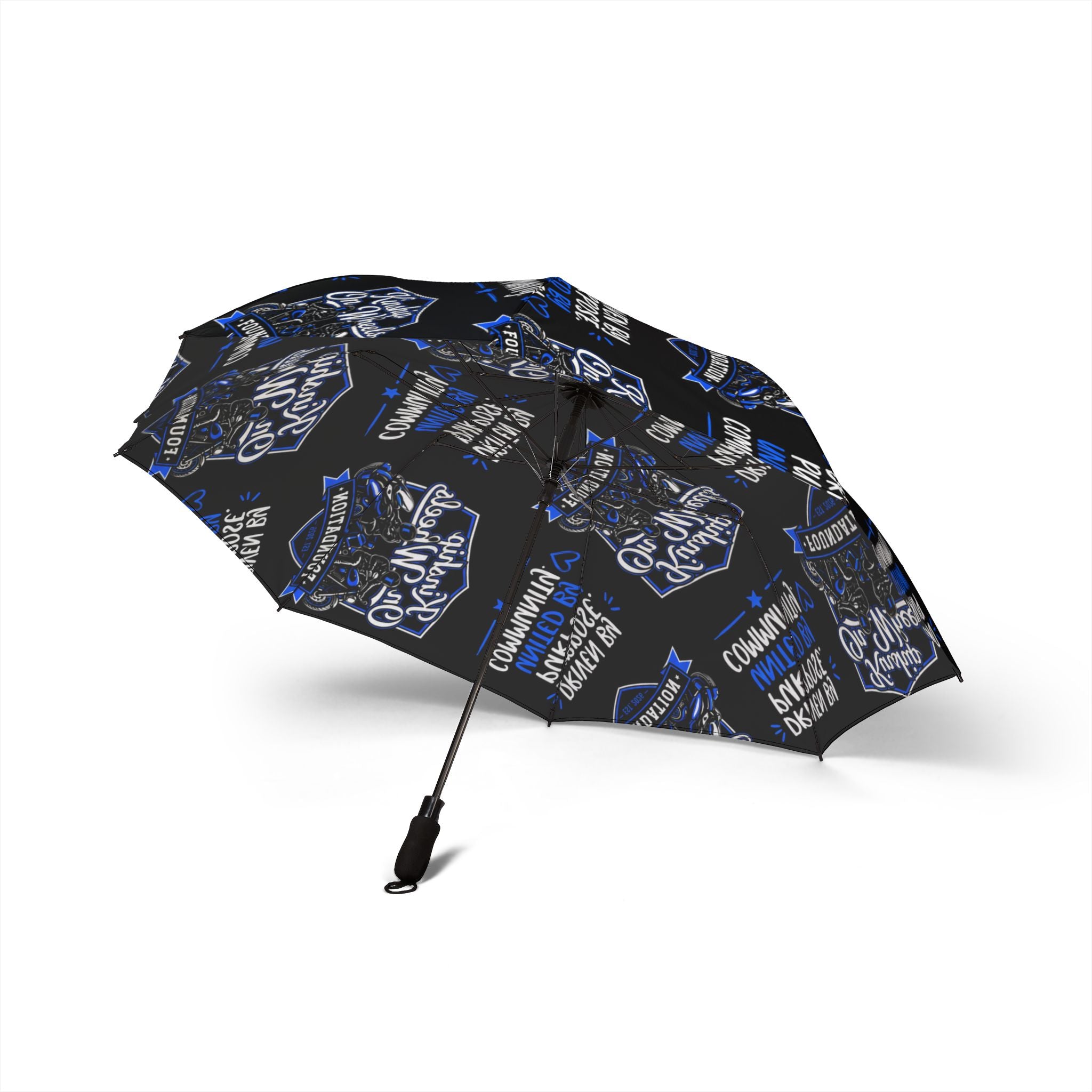 Motorcycle Club Foldable Umbrella – 'Ride or Die' Blue Biker Design