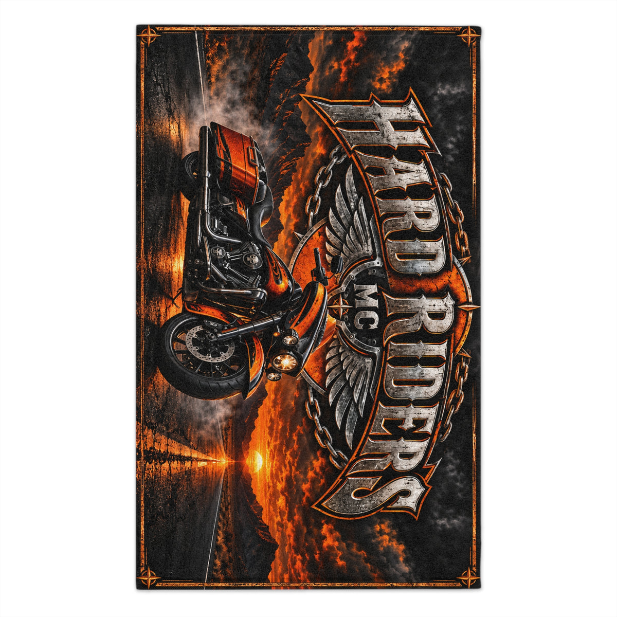 Hard Riders MC Motorcycle Rally Towel — 11x18 Orange Sunset Bike Design