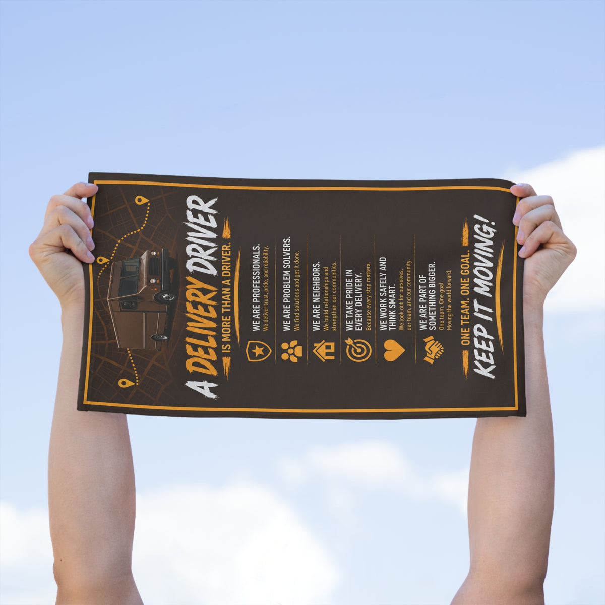 Delivery Driver Rally Towel — Keep It Moving 11x18 Motivational Work Towel