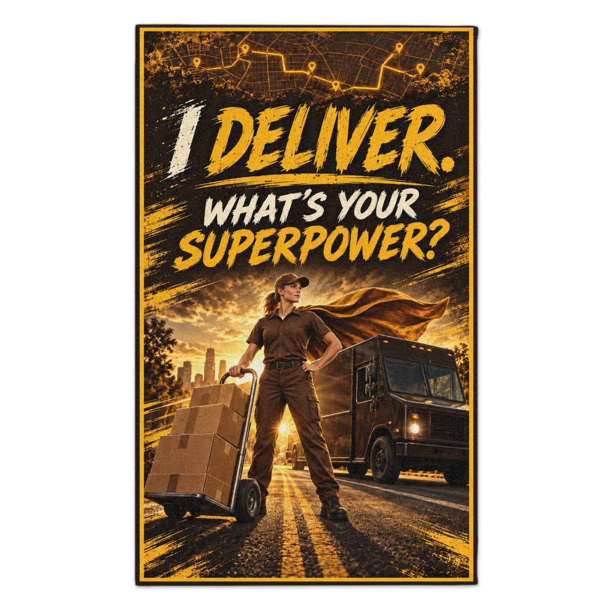 Rally Towel — "I Deliver. What's Your Superpower?" Delivery Driver Gift (11x18)