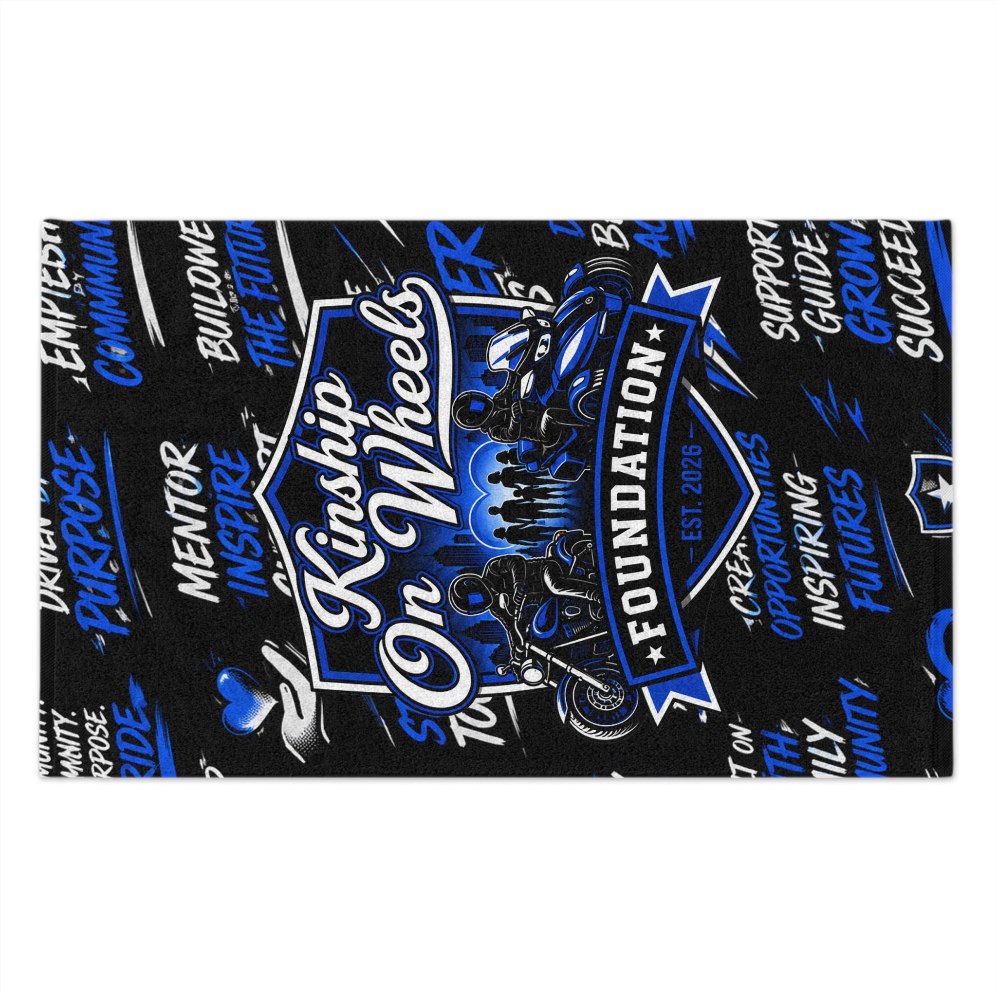 Kinship On Wheels Foundation Rally Towel – 11x18 Motorcycle Charity Supporter Design