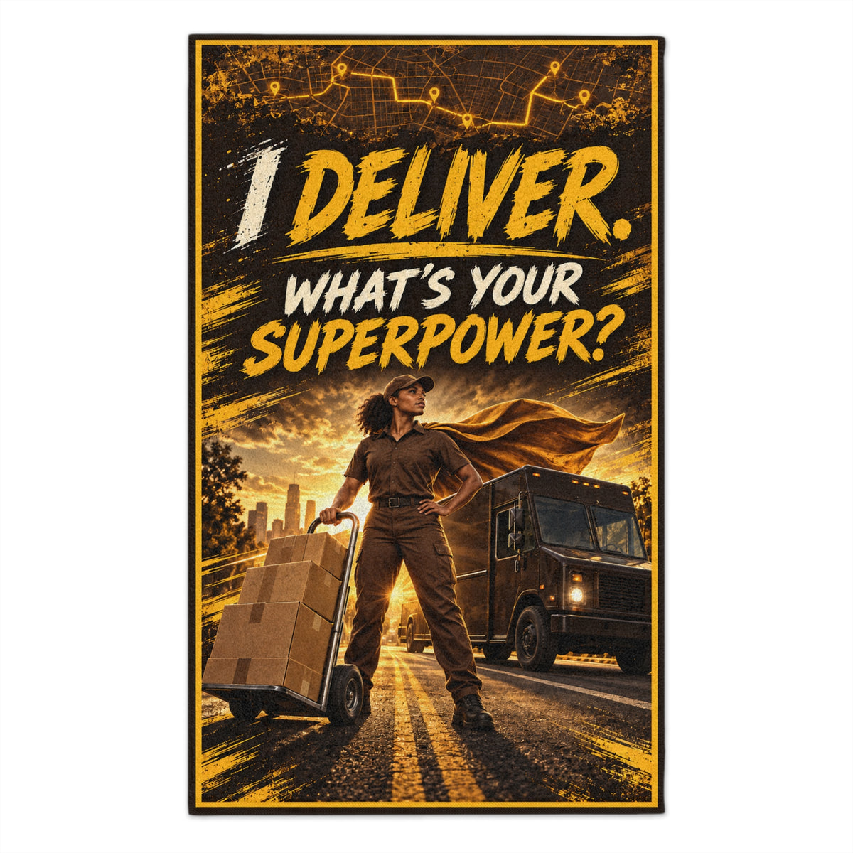 Rally Towel — “I Deliver. What’s Your Superpower?” Delivery Driver Tribute (11x18)