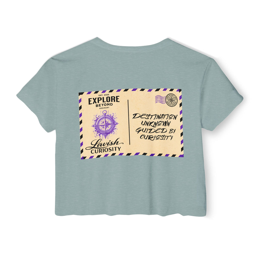 Lavish Curiosity Crop Top — 'Explore Beyond' Festival Women's Graphic Tee