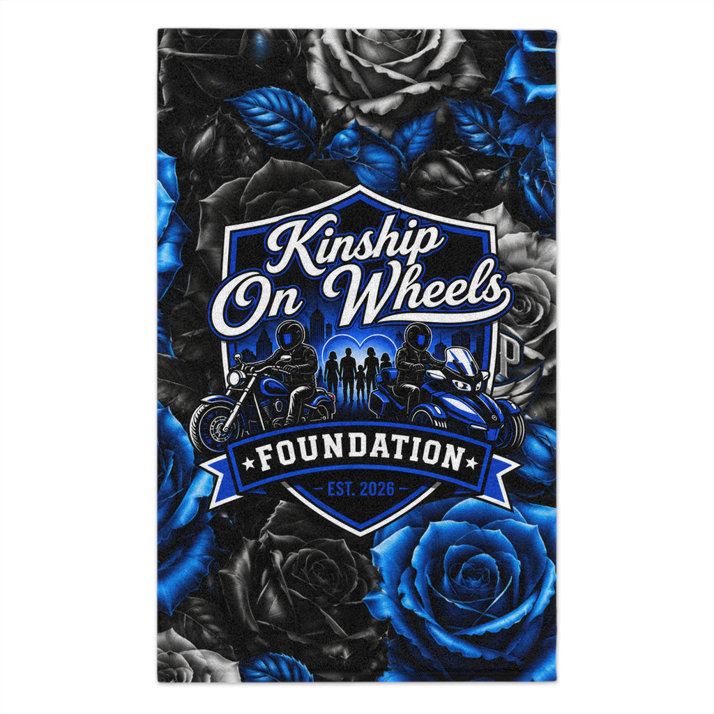 Kinship On Wheels Foundation Rally Towel — 11x18 Blue & Black Rose Motorcycle Support Towel