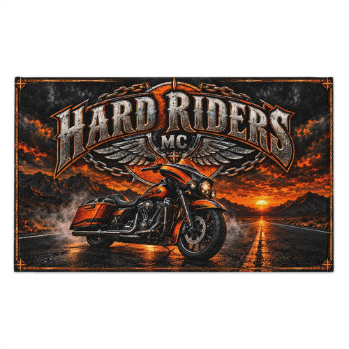 Hard Riders MC Motorcycle Rally Towel — 11x18 Orange Sunset Bike Design