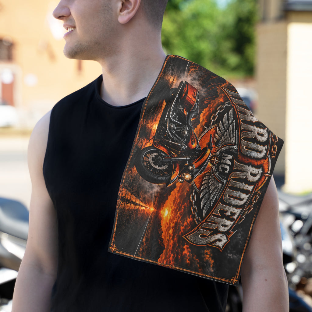 Hard Riders MC Motorcycle Rally Towel — 11x18 Orange Sunset Bike Design