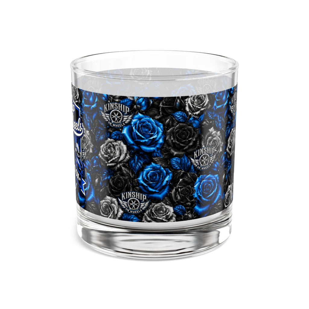 Kinship on Wheels Foundation 10oz Rocks Glass — Blue & Black Rose Whiskey Tumbler
