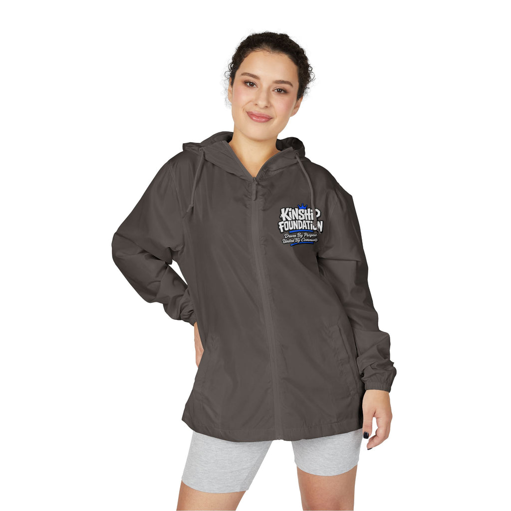 Windbreaker — 'Kinship & Kindness' Small Chest Logo Hooded Jacket