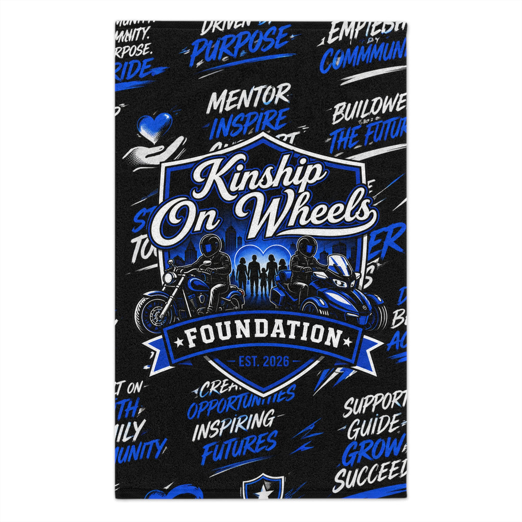 Kinship On Wheels Foundation Rally Towel – 11x18 Motorcycle Charity Supporter Design