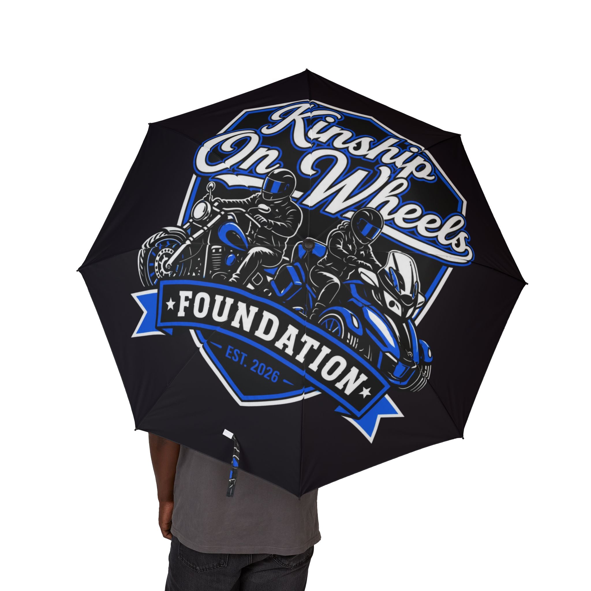 Motorcycle Club Foldable Umbrella – 'Ride or Die' Blue Biker Design