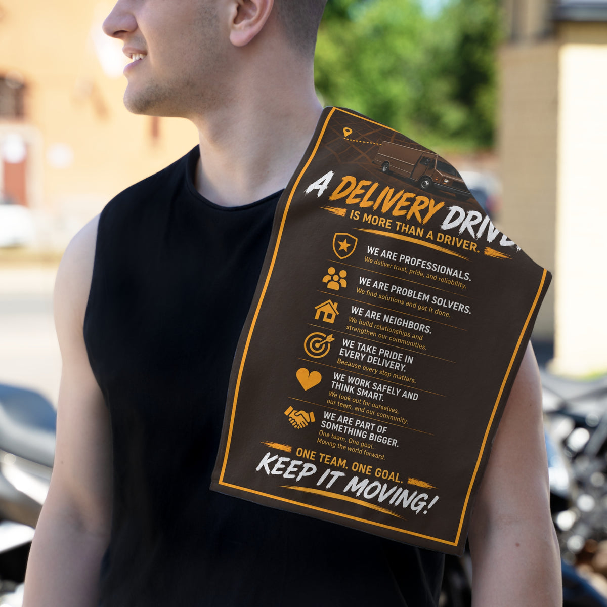 Delivery Driver Rally Towel — Keep It Moving 11x18 Motivational Work Towel