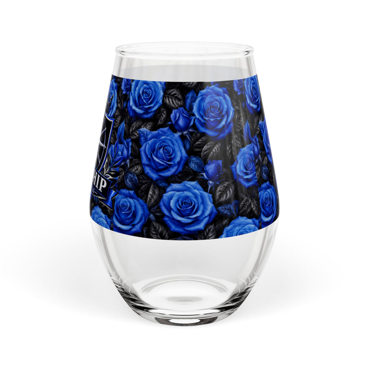 Kinship On Wheels Blue Rose Stemless Wine Glass (11.75 oz)